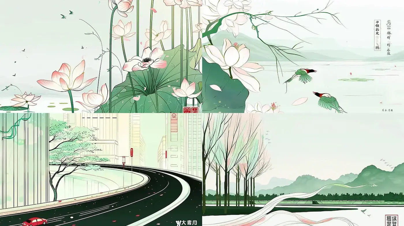 Serene and Minimalist Landscape Compositions with Asian Influences - Midjourney sref style