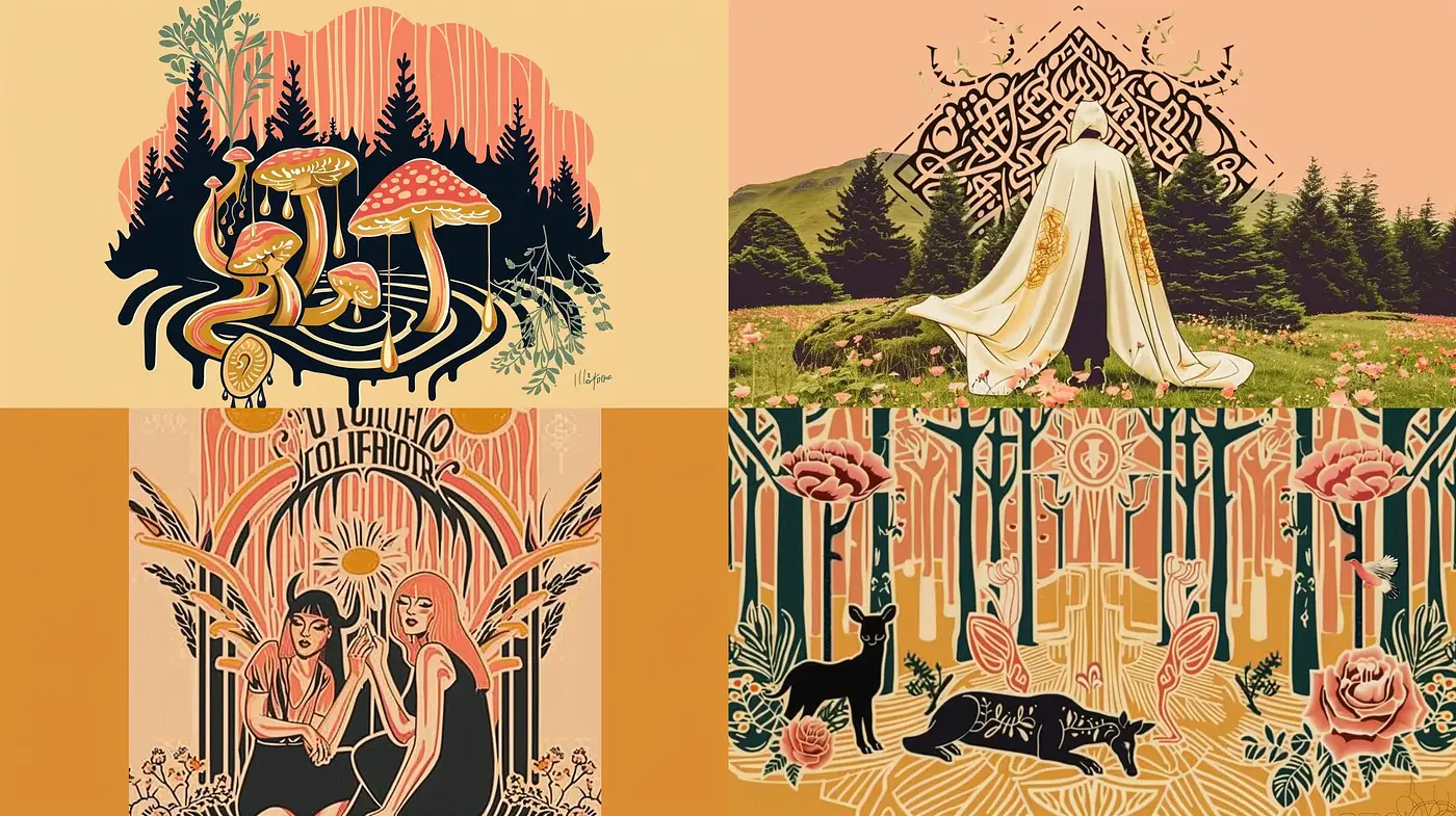 Mystical Nature and Art Nouveau Fusion - Midjourney sref style
