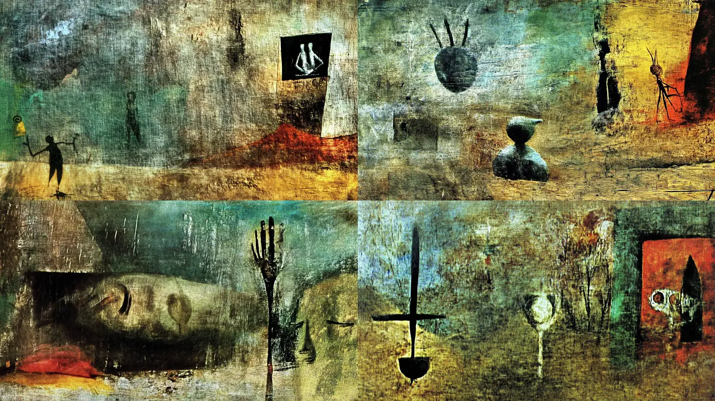 Textural Synthesis of Eroded Time - A Melange of Abstract Expressionism and Surrealism - Midjourney sref style