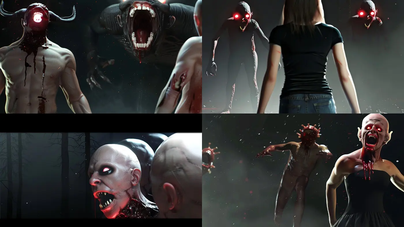Gleaming Horror: A Synthesis of Eerie Ambiance and Luminous Menace - Midjourney sref style