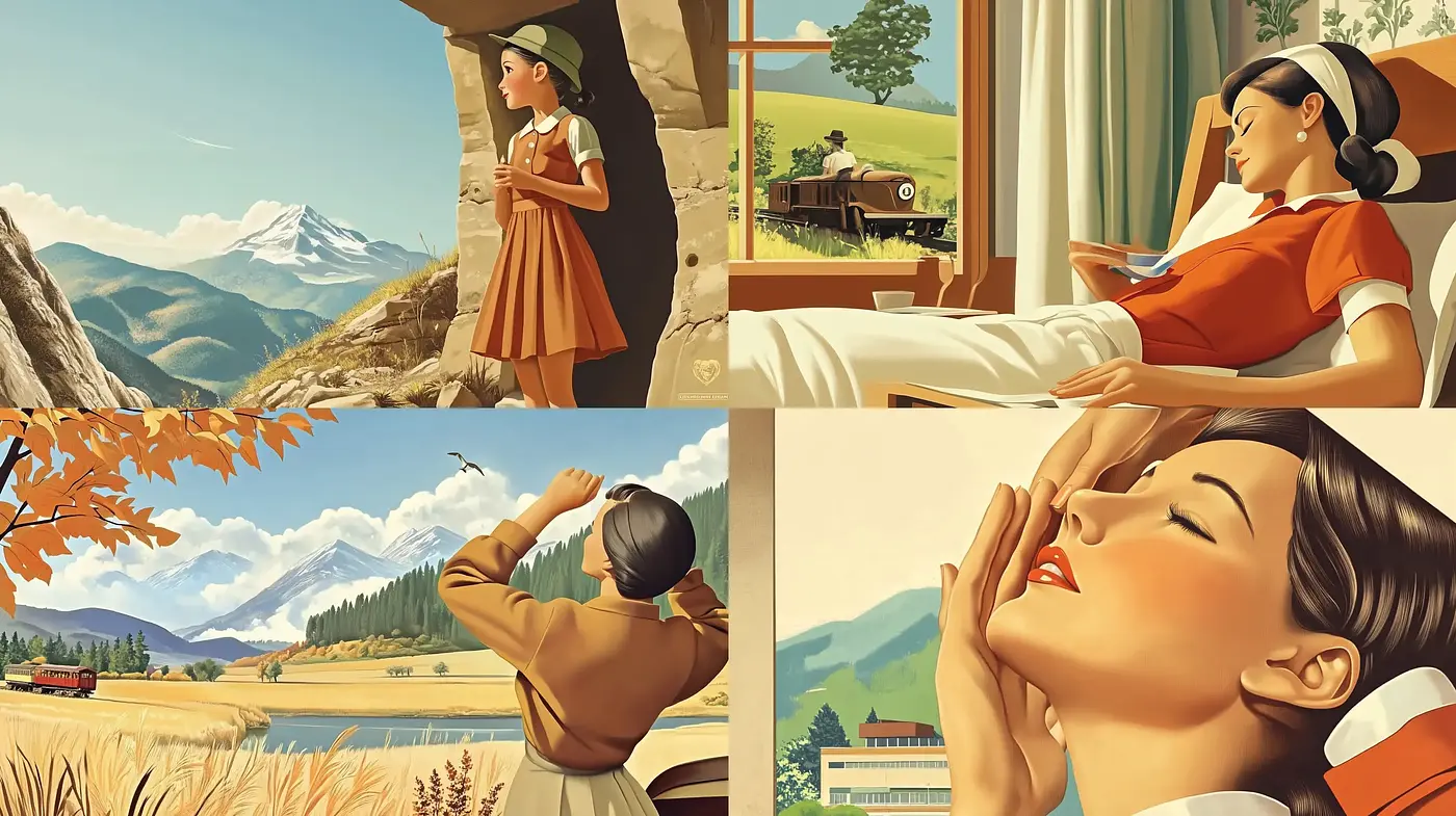 Warm Nostalgic Vistas in a Vintage Illustrated Style - Midjourney sref style