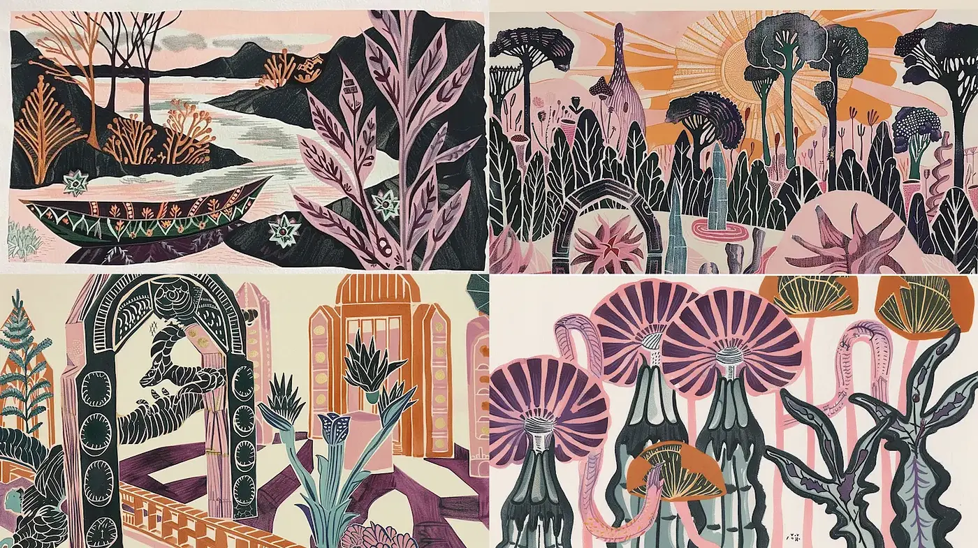 Stylized Nature Illustrations with a Modern Twist - Midjourney sref style