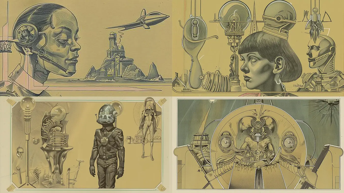 Retro-Futuristic Reverie in Sepia Tones - Midjourney sref style