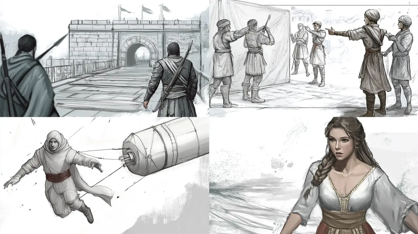Monochromatic Renaissance Sketches with a Hint of Digital Artistry - Midjourney sref style