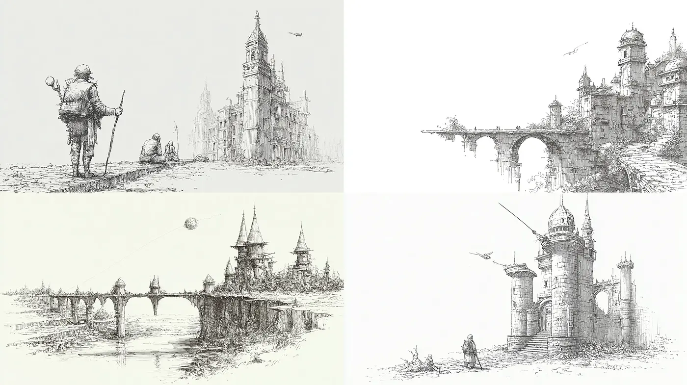 Intricate Line Art with a Whimsical Fantasy Aesthetic - Midjourney sref style