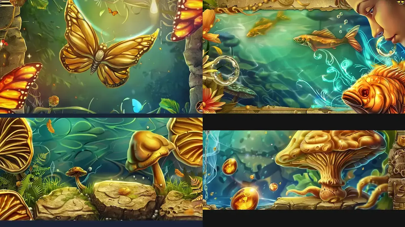 Vivid Fantasy Landscape with Lush Elements and Organic Forms - Midjourney sref style