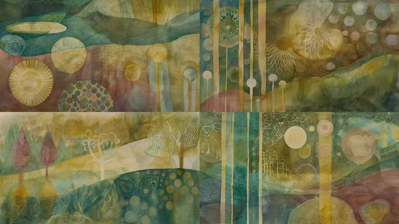 Harmonious Abstract Landscapes with Ethereal Qualities - Midjourney sref style