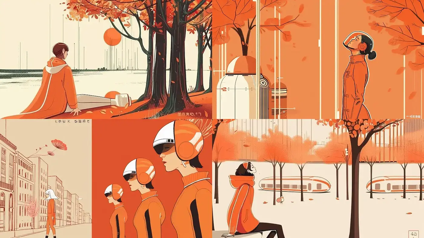 Futuristic Urban Scenes with a Cozy Autumn Aesthetic - Midjourney sref style