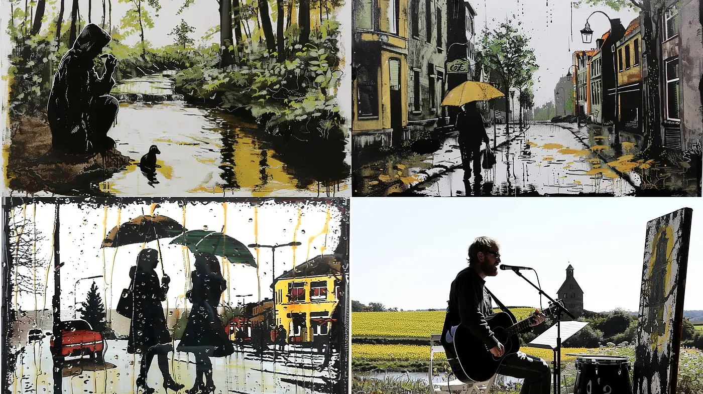Melancholic Fusion of Urban Realism and Painterly Abstraction - Midjourney sref style