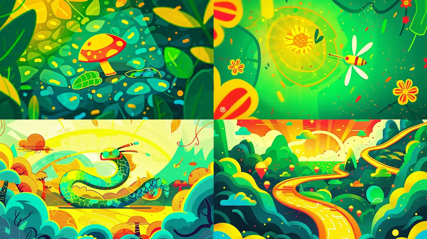 Vibrant and Playful Digital Landscapes with a Whimsical Charm - Midjourney sref style