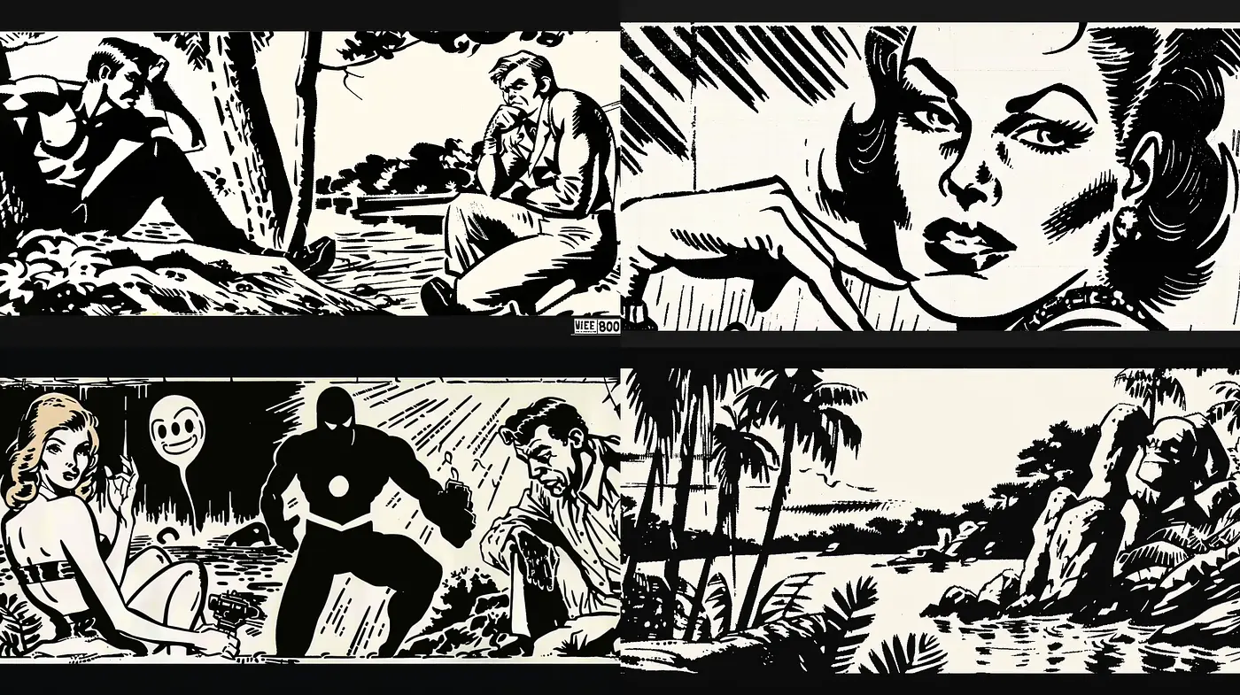 Noir-Inspired Vintage Comic Book Aesthetics - Midjourney sref style