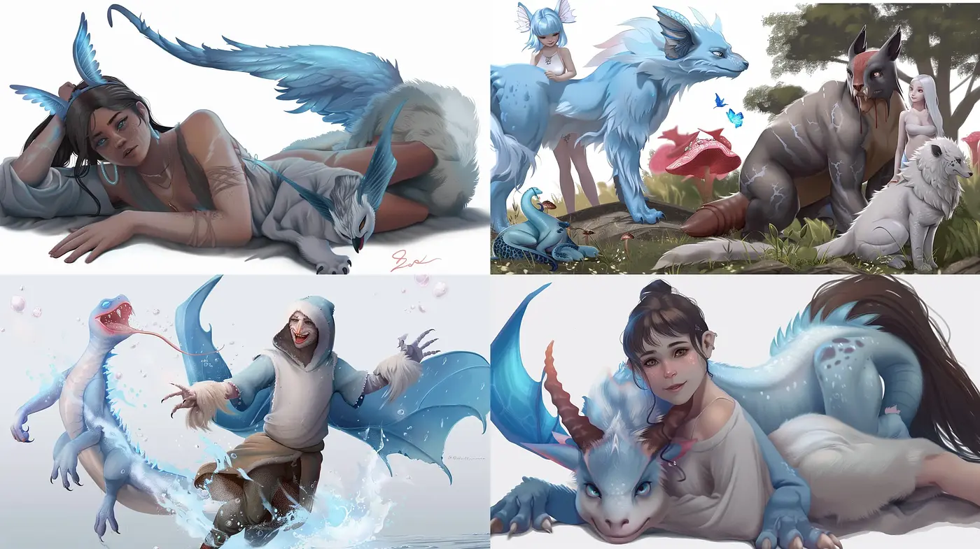 Enchanted Realism: A Harmonious Blend of Mythical Creatures and Human Forms in Muted Hues - Midjourney sref style