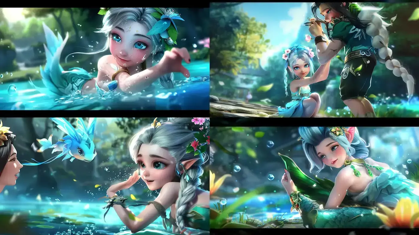 Enchanting Aquatic Fantasy with Ethereal Characters - Midjourney sref style