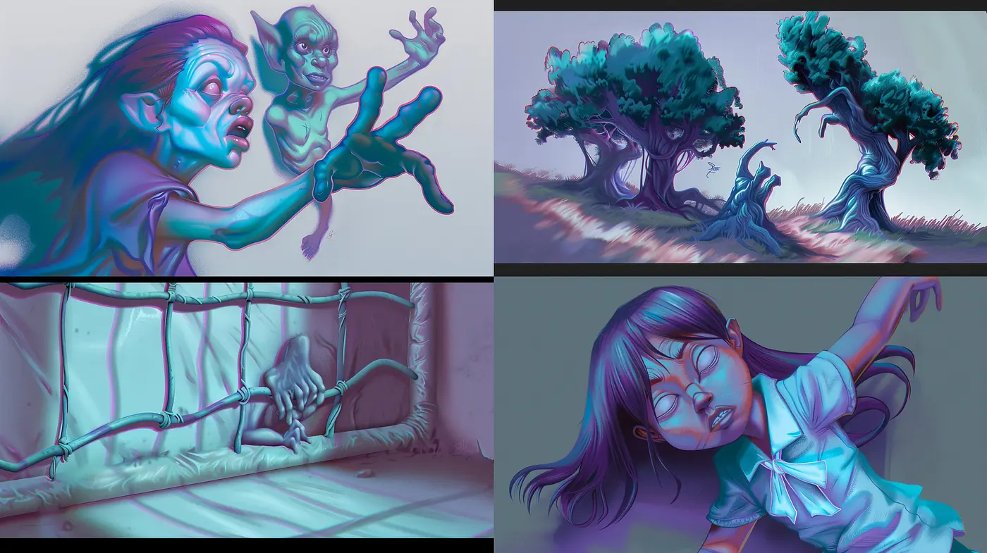 Ephemeral Twilight Dreamscape: Surreal Illustrations with a Chiaroscuro Approach and Ethereal Overtones - Midjourney sref style