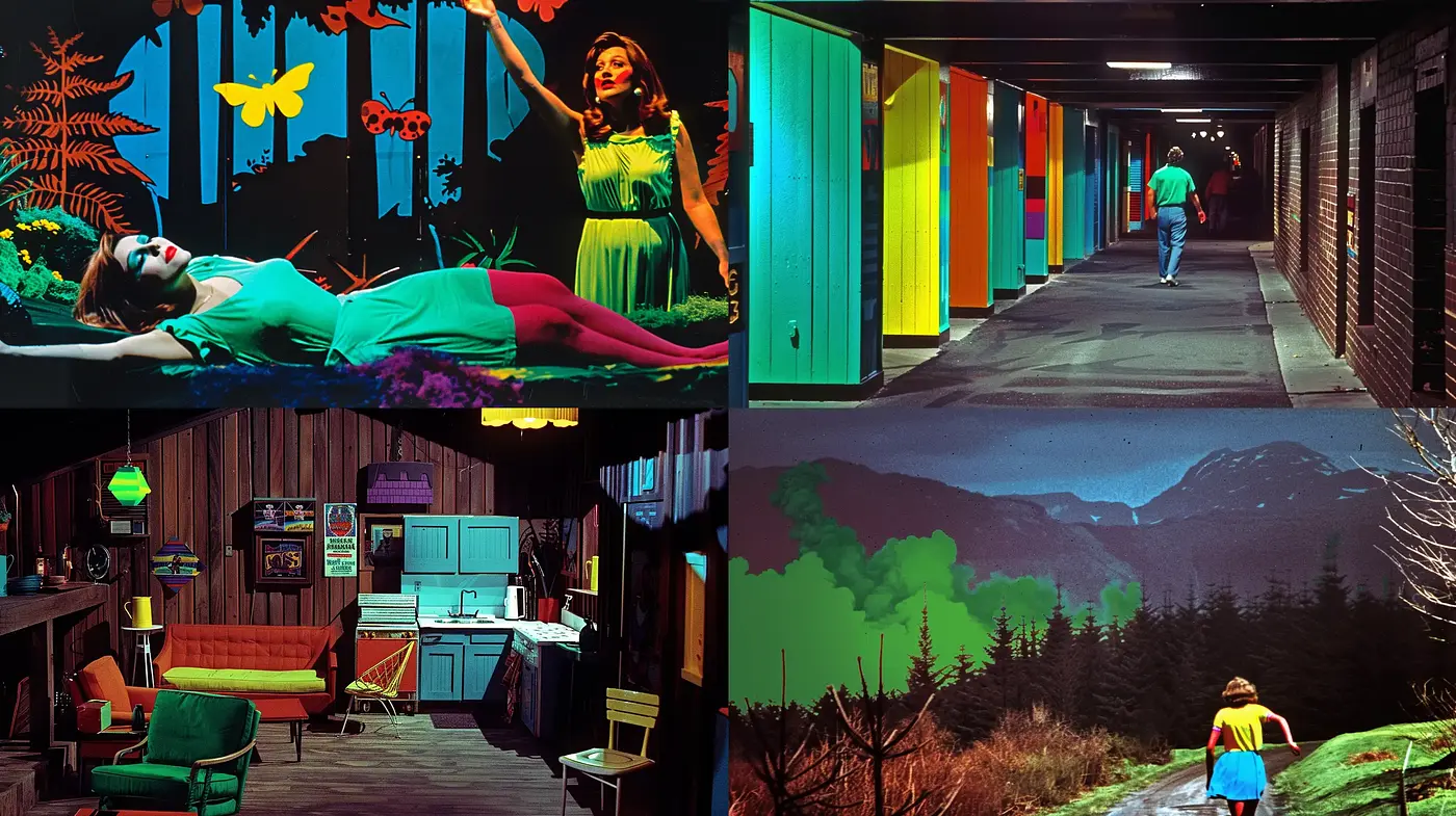 Saturated Nostalgia: A Homage to Vintage Cinema and Digital Art Fusion - Midjourney sref style