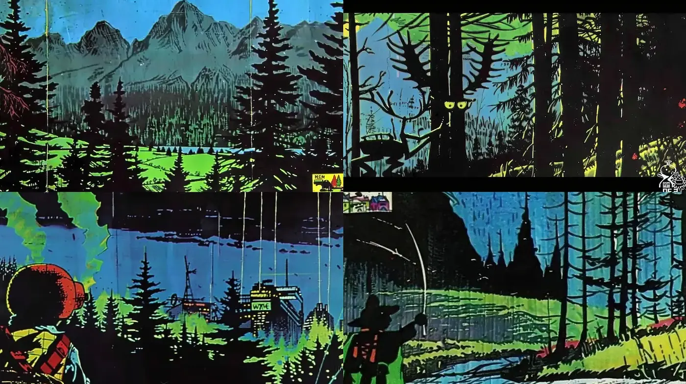 Psychedelic Wilderness Illustrations with Vivid Contrast and Folkloric Elements - Midjourney sref style