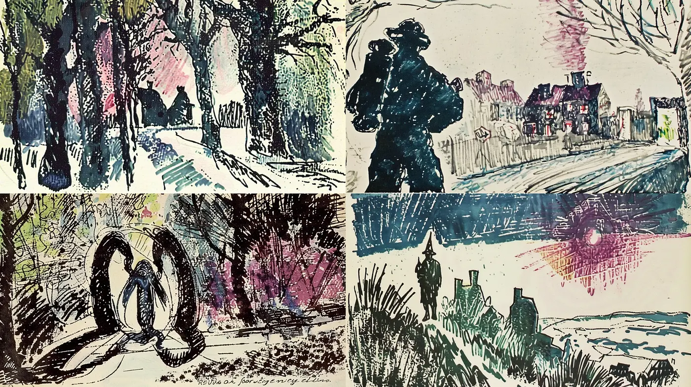 Whimsical Ink-Washed World: A Harmony of Stylized Brushwork and Ethereal Color Melding - Midjourney sref style