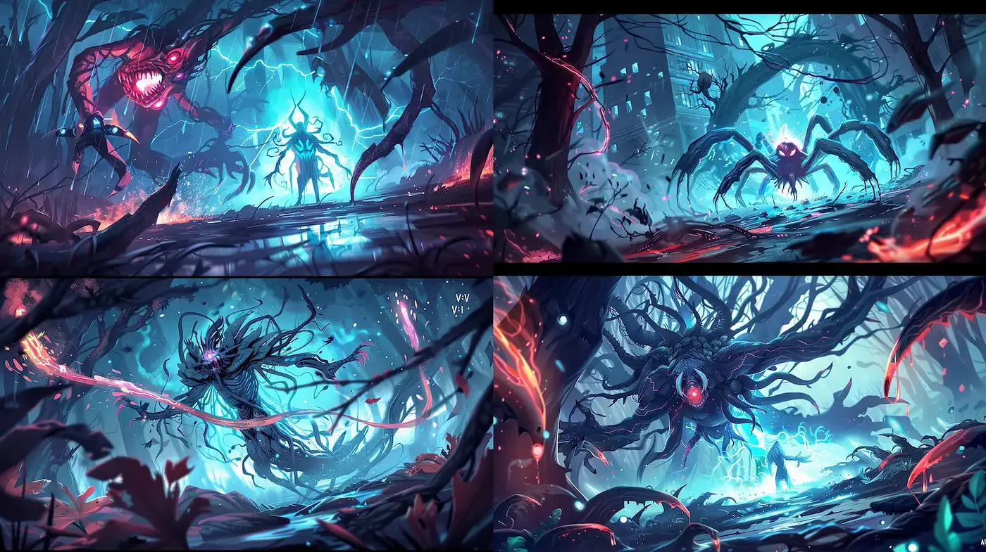 Dark Fantasy with Bioluminescent Elements in a Surreal Landscape - Midjourney sref style