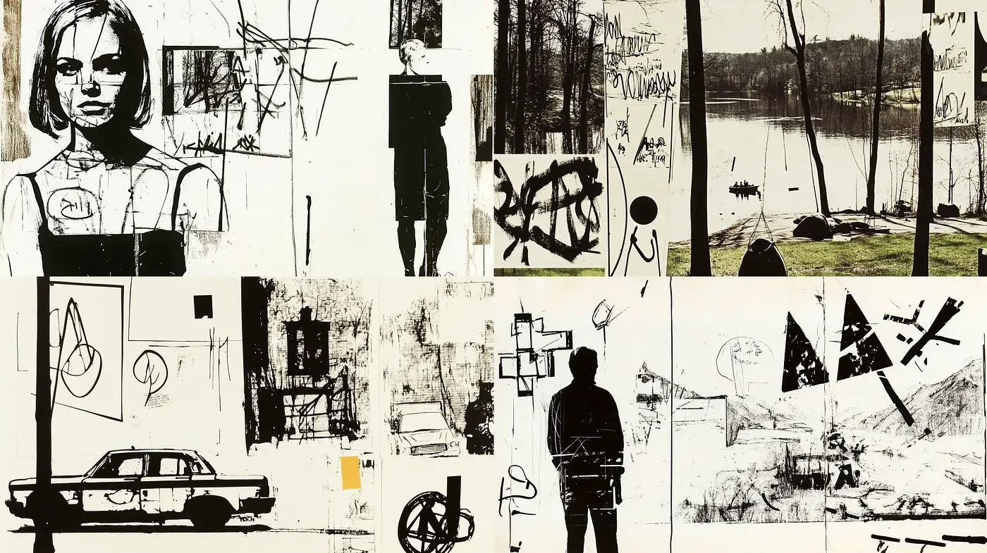 Abstract Noir Collage with Expressionist Undertones - Midjourney sref style