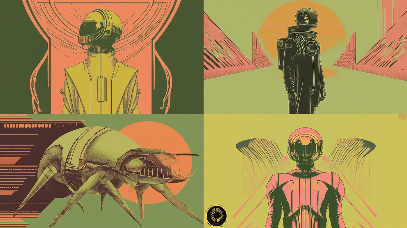 Retro-Futuristic Elegance with a Warm Monochrome Spectrum - Midjourney sref style