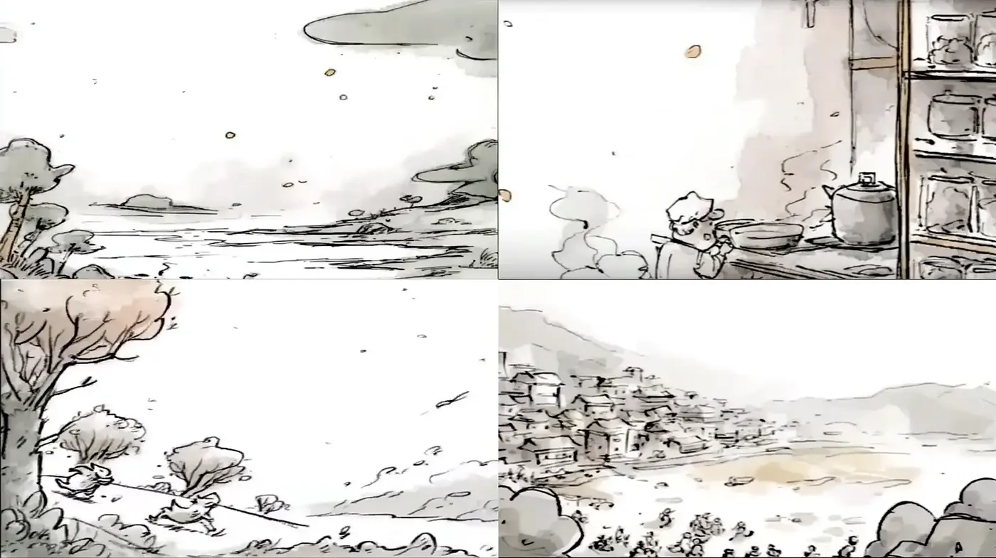 Whimsical watercolor landscapes with nostalgic undertones - Midjourney sref style