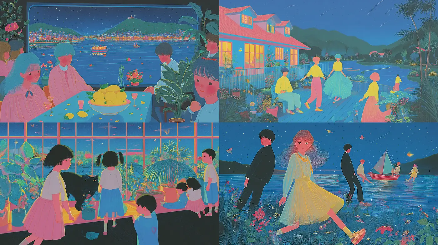 Vibrant and Dreamlike Illustrations with a Playful Atmosphere - Midjourney sref style