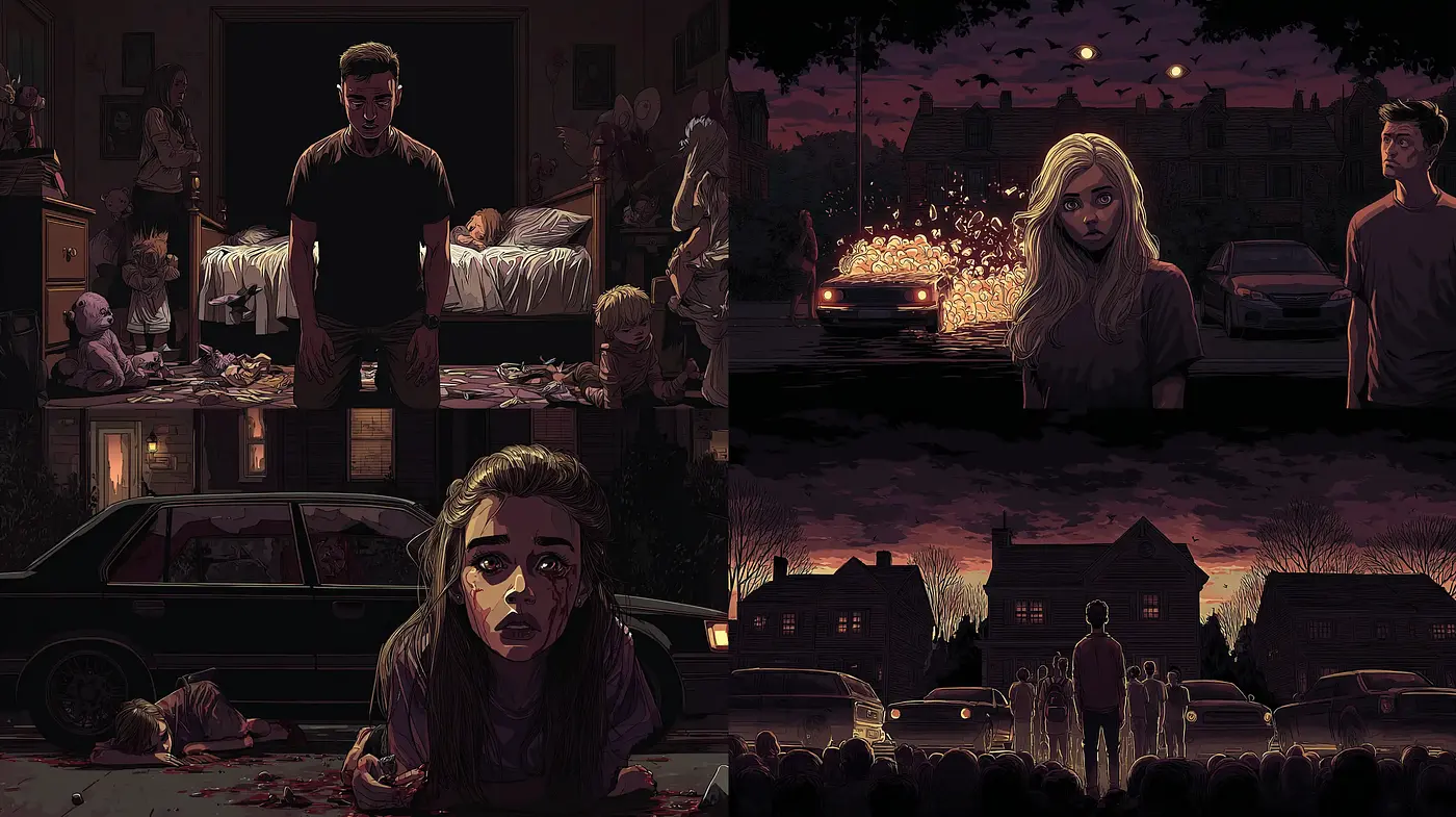Surreal Narrative with Dark Undertones in Illustrative Style - Midjourney sref style