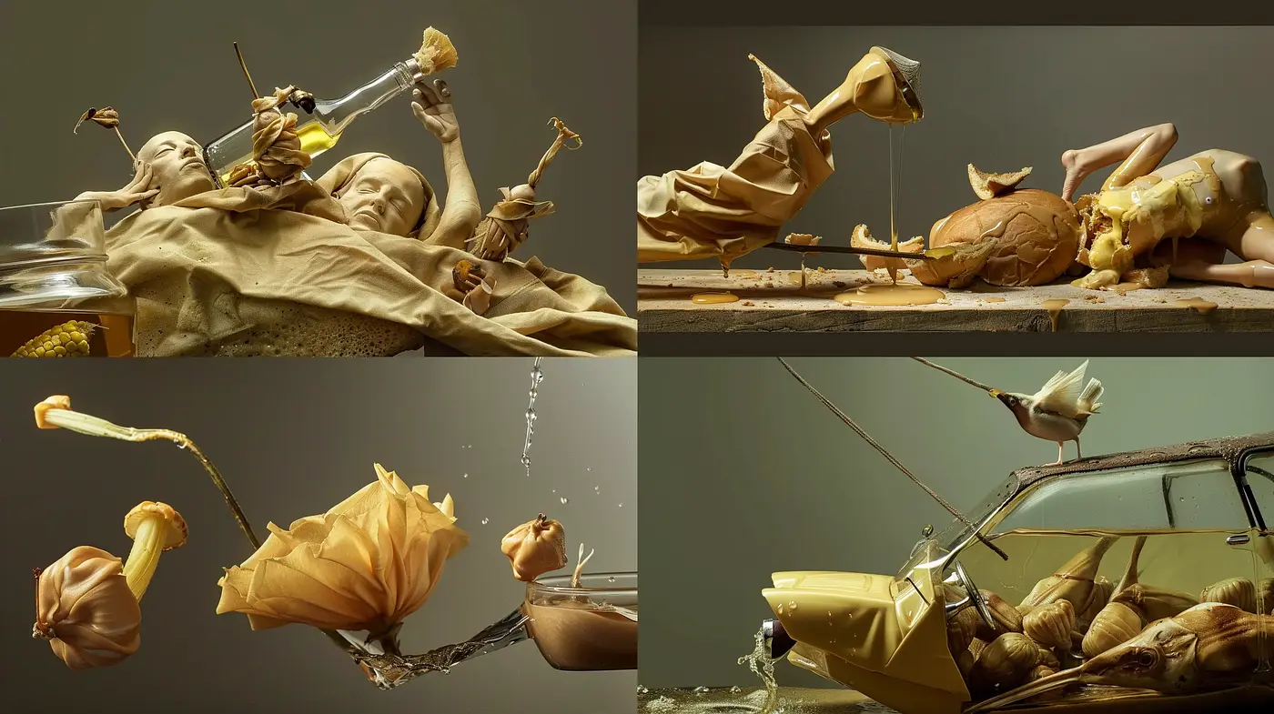 Suspended Elegance in Sepia Tones: A Study of Fluidity and Time - Midjourney sref style