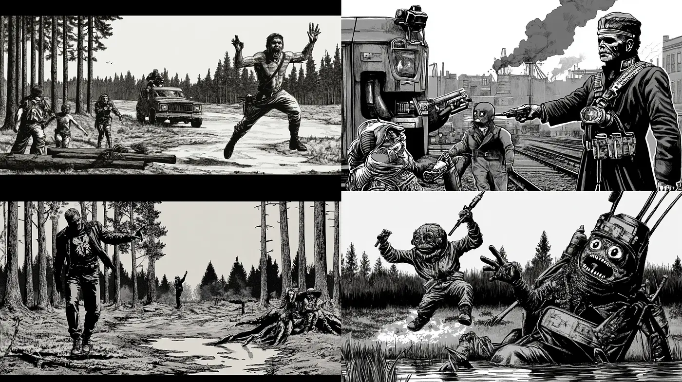 Monochromatic Futuristic Dystopia: A Study in Contrasted Ink - Midjourney sref style