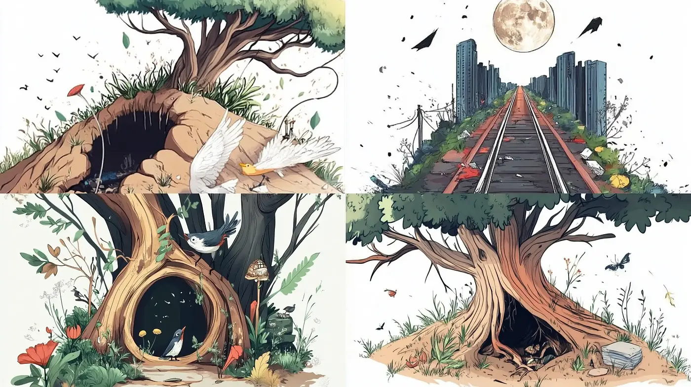 Enigmatic Arboreal Harmony with a Surreal Twist - Midjourney sref style