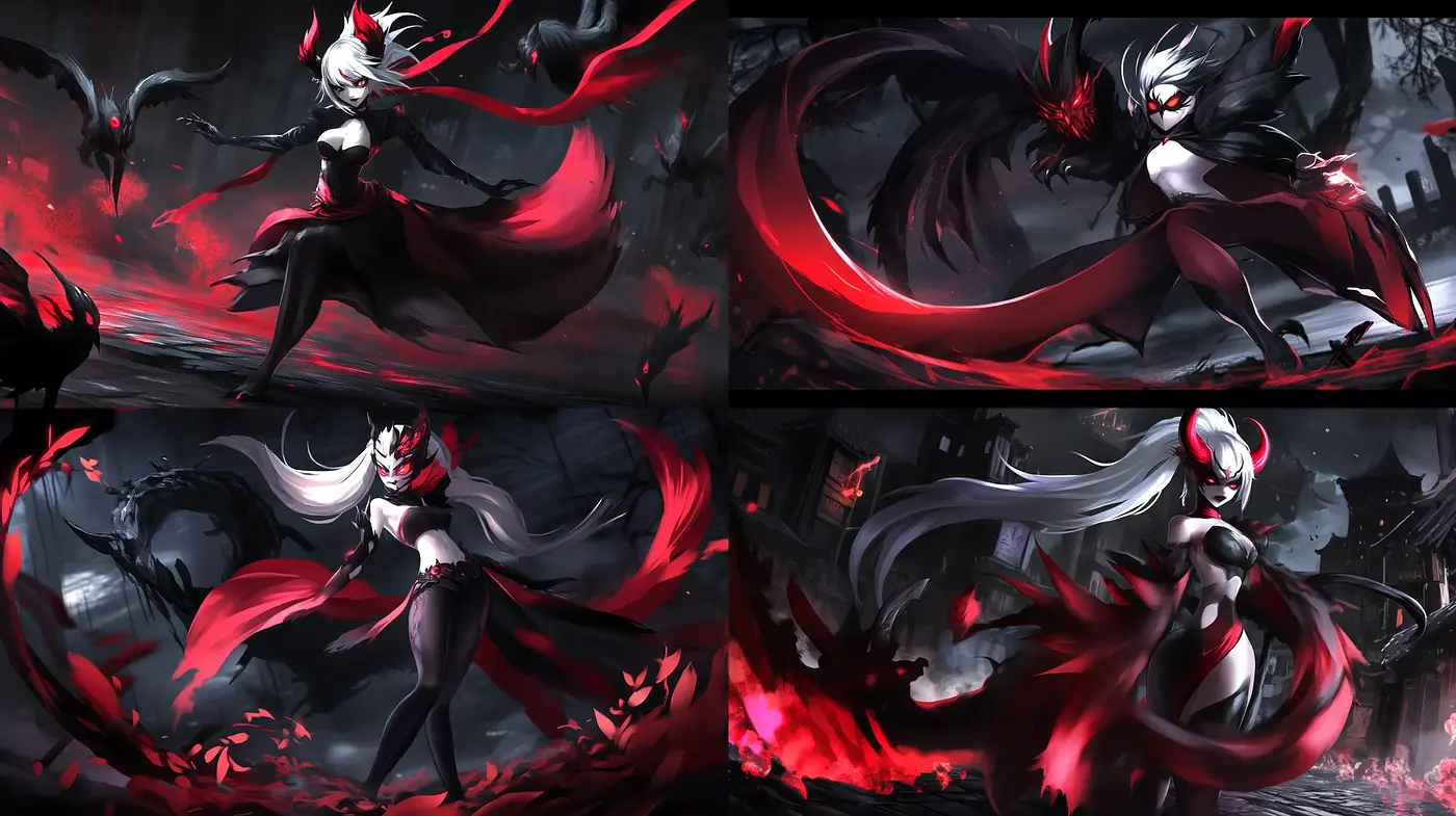 Dramatic Ebony and Crimson Fantasia - Midjourney sref style
