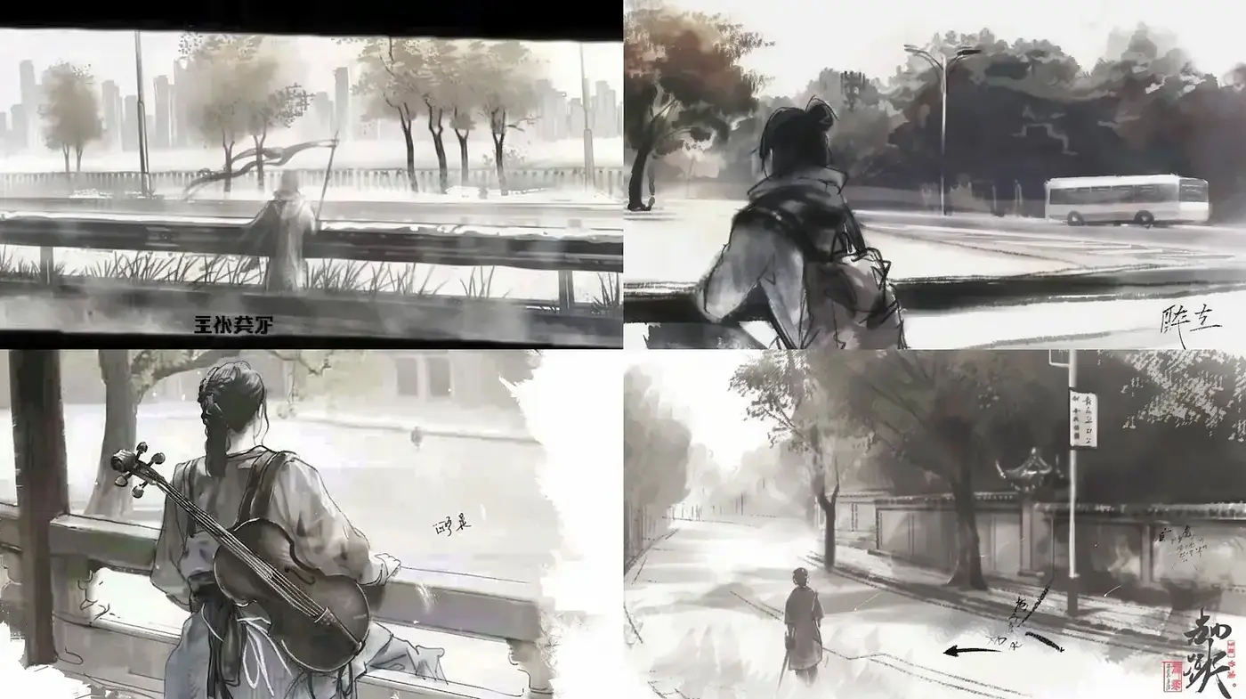 Monochromatic Echoes of East Asian Ink Wash Paintings - Midjourney sref style