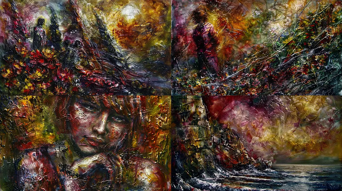 Abstract Impressionist Fusion with Vibrant Textural Embellishments - Midjourney sref style
