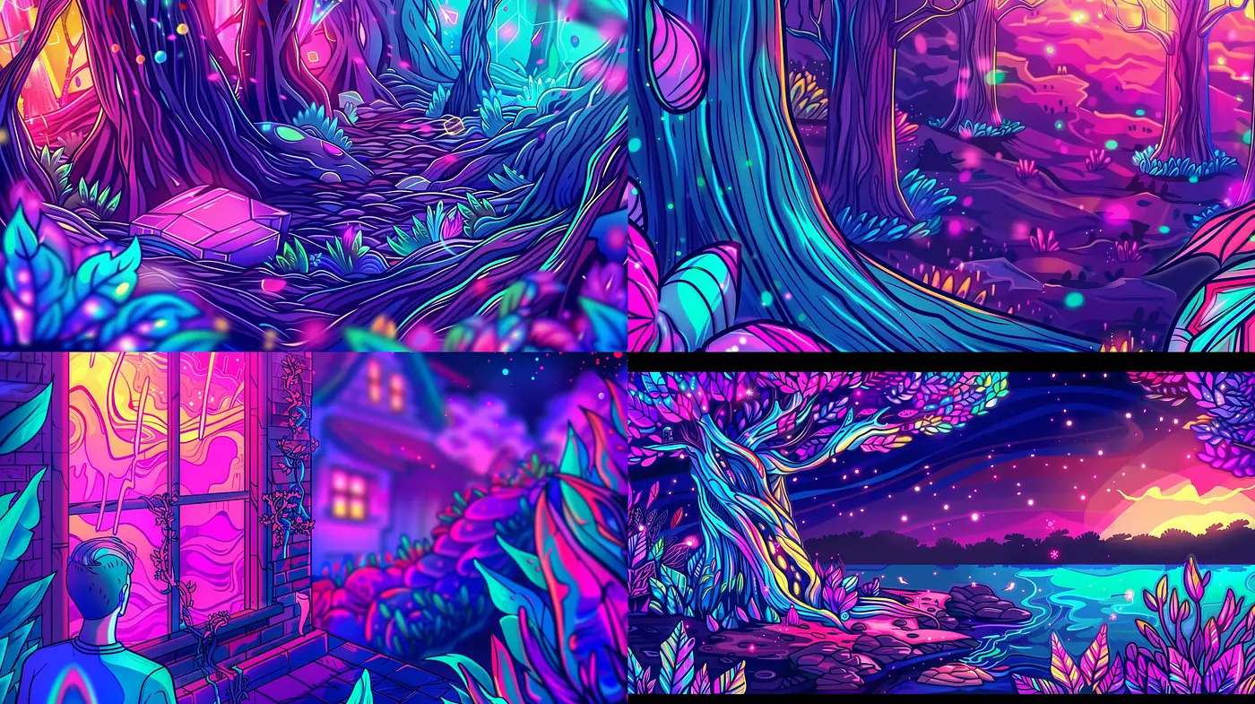 Surreal Chromatic Vistas: A Synesthetic Journey in Vivid Hues - Midjourney sref style
