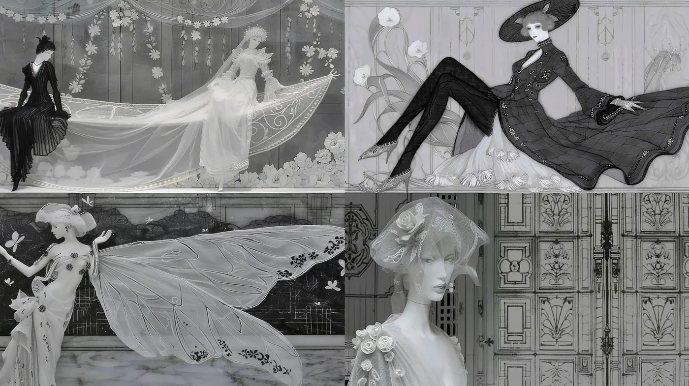 Monochromatic Elegance with Ethereal Art Nouveau Influence - Midjourney sref style