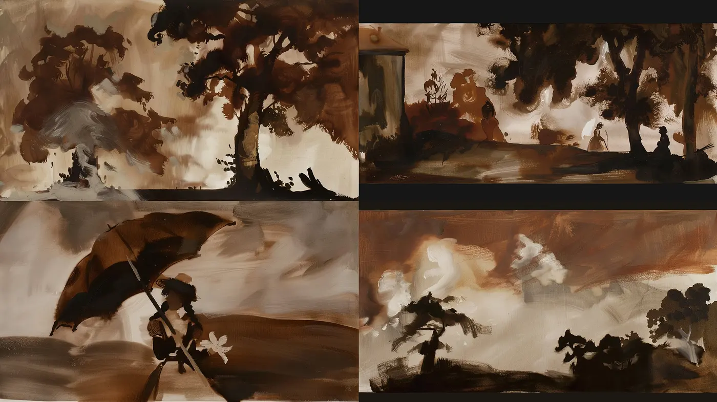 Harmonious Sepia-Toned Dreamscape in Abstract Impressionism - Midjourney sref style