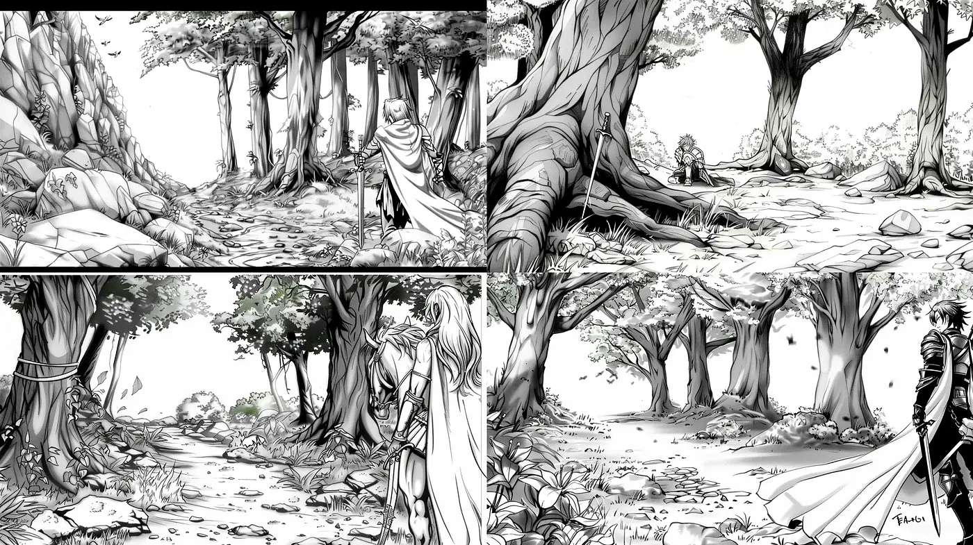 Monochromatic Enchanted Forest: A Whimsical Ink Sketch Collection - Midjourney sref style