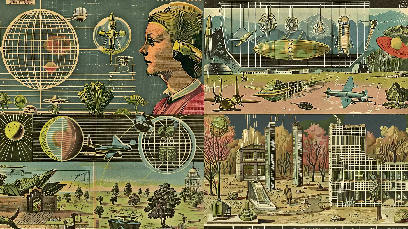 Retro-Futuristic Exploration in Earth Tones - Midjourney sref style
