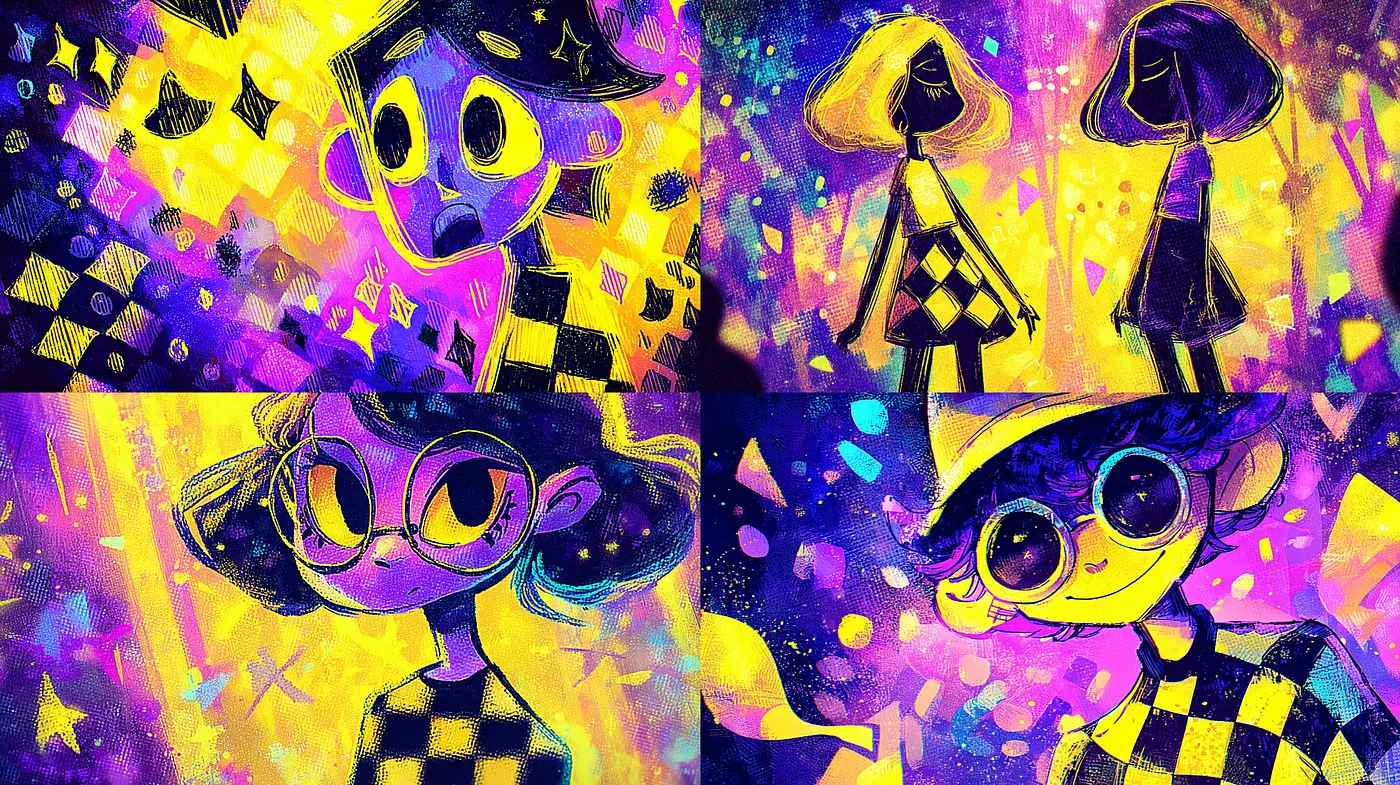 Vibrant and Whimsical Character Illustrations with a Playful Energy - Midjourney sref style