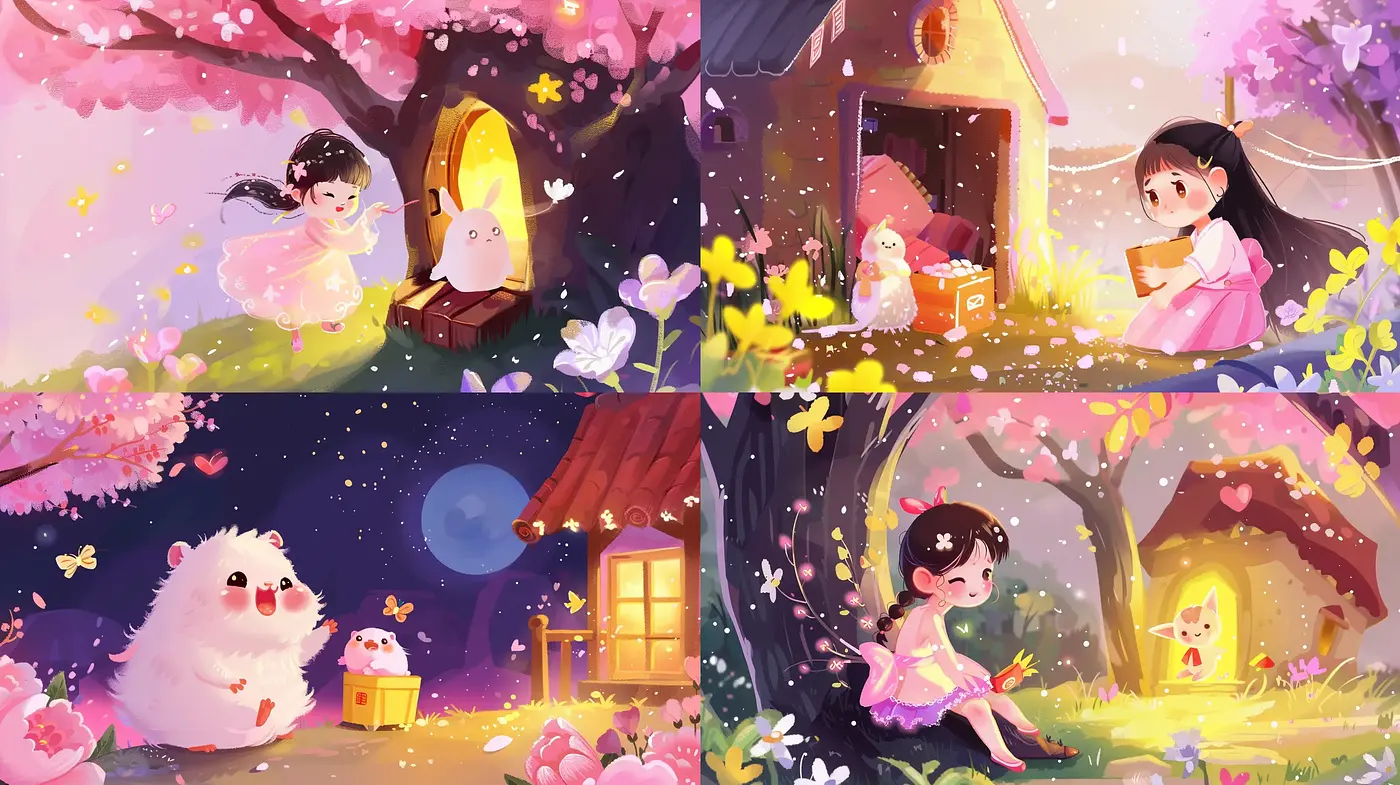 Enchanted Twilight: A Whimsical Pastel Storybook Illustration Series - Midjourney sref style