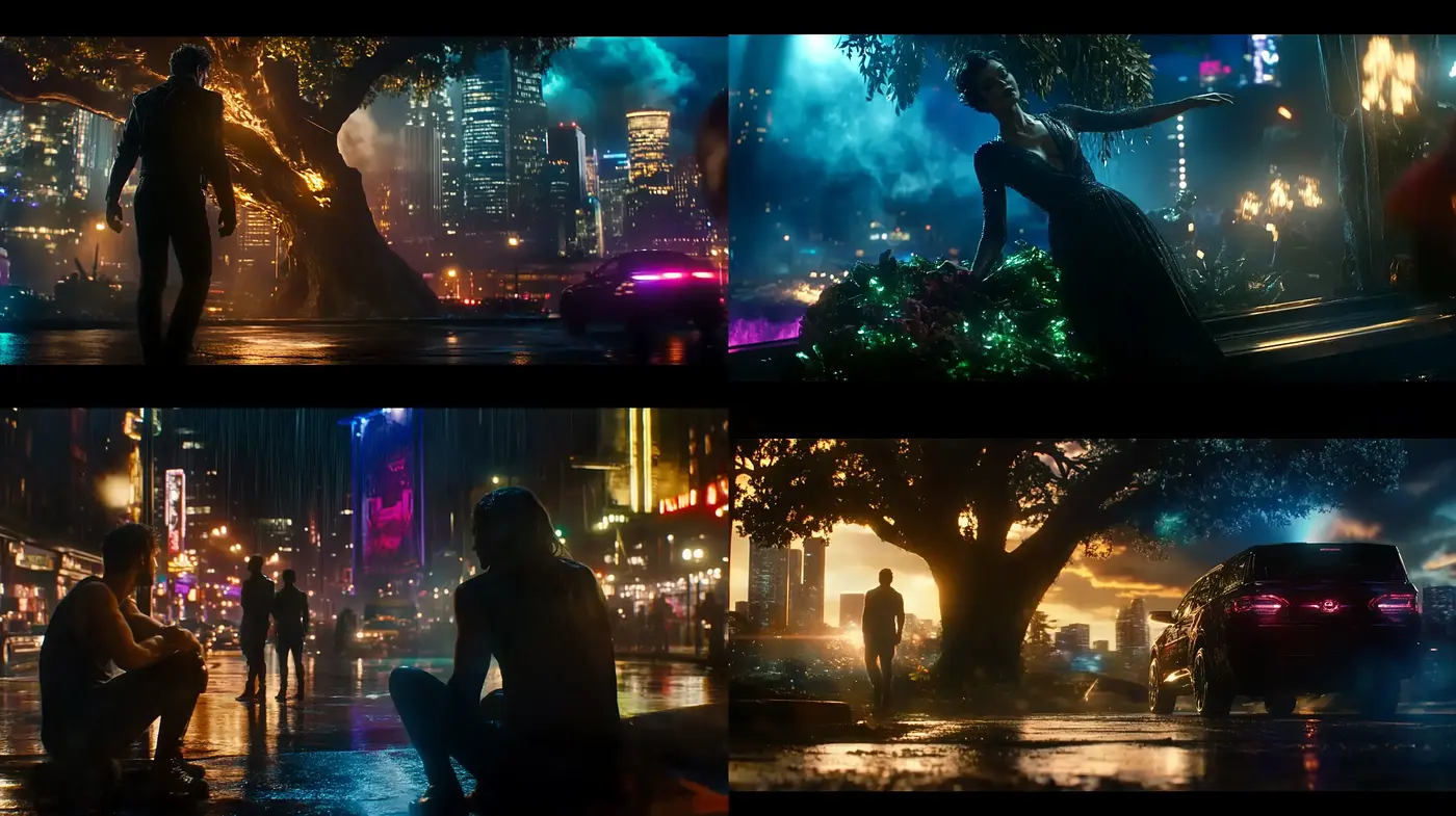 Neon-Noir Dreamscape with Cinematic Overtones - Midjourney sref style
