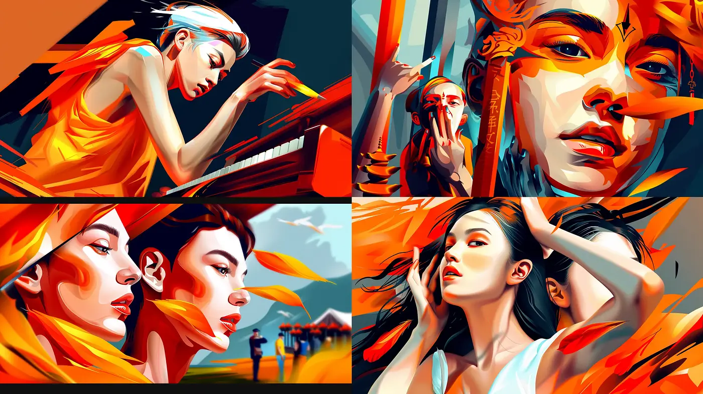 Dynamic Expressionist Elegance with a Digital Flare - Midjourney sref style