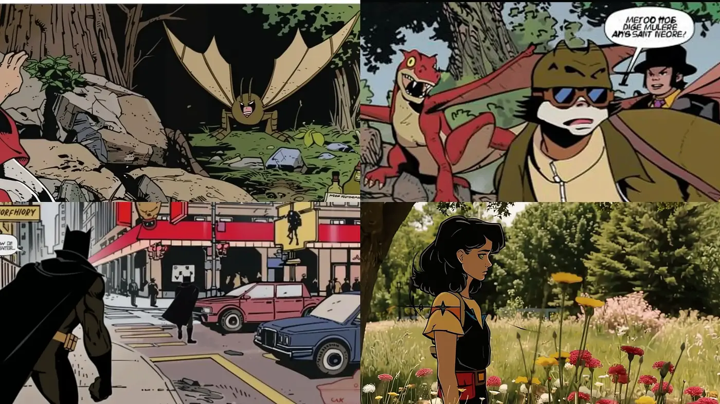 Consistent Comic-Book Essence with Vintage Overtones and Lush Palettes - Midjourney sref style