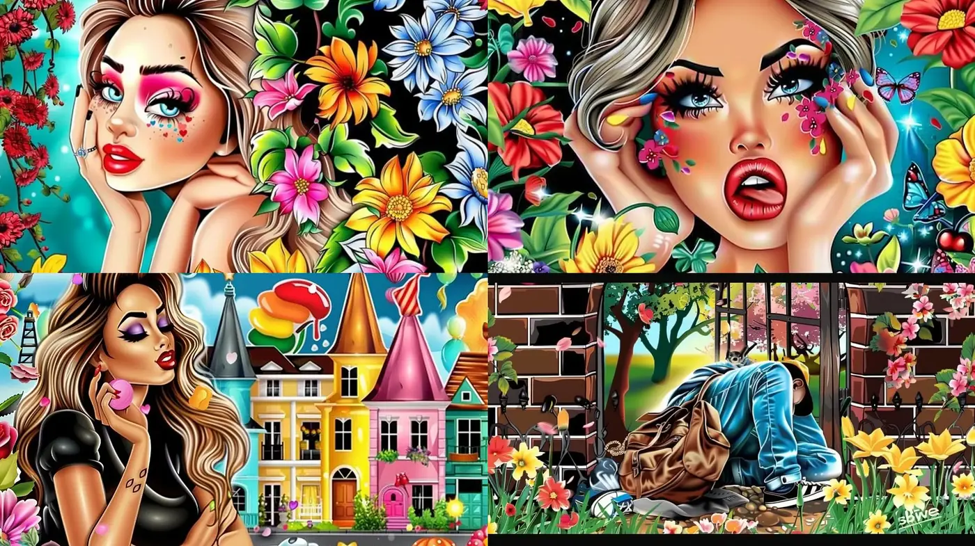 Vibrant Floral Hyperrealism with Pop Art Overtones - Midjourney sref style