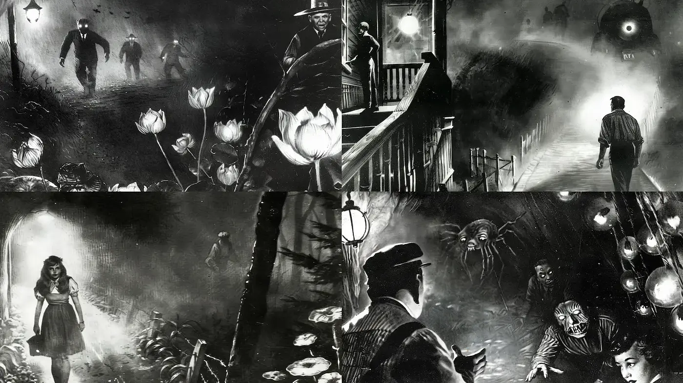 Surreal Noir with Atmospheric Dread and Intricate Textures - Midjourney sref style