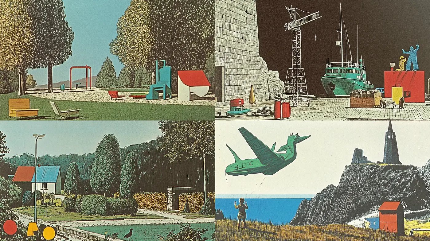 Retro-Futuristic Serenity with Harmonious Color Harmony - Midjourney sref style