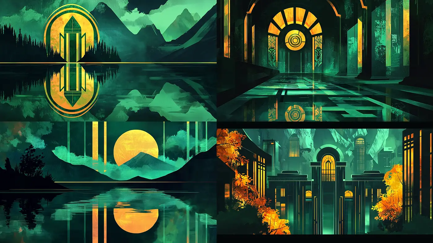 Luminous Symmetry in Art Deco-Inspired Landscapes - Midjourney sref style