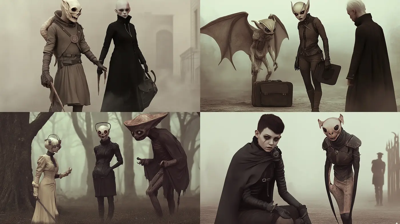 Ethereal Sepia-Toned Surrealism with Gothic Undertones - Midjourney sref style