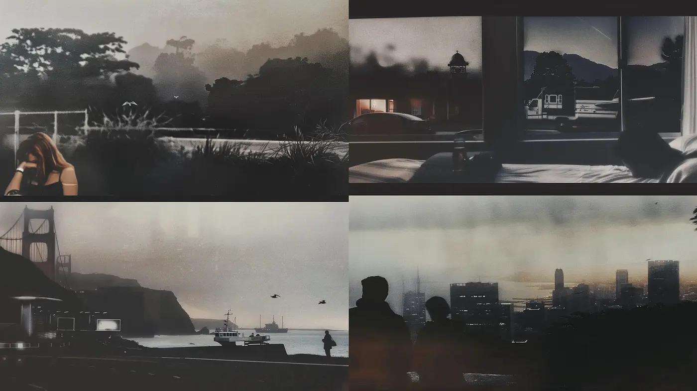 Twilight Hues: A Study in Dusky Tones and Silhouetted Visions - Midjourney sref style
