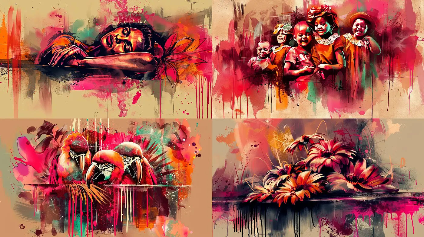 Abstract Expressionist Fusion with Vivid Drips and Streaks - Midjourney sref style